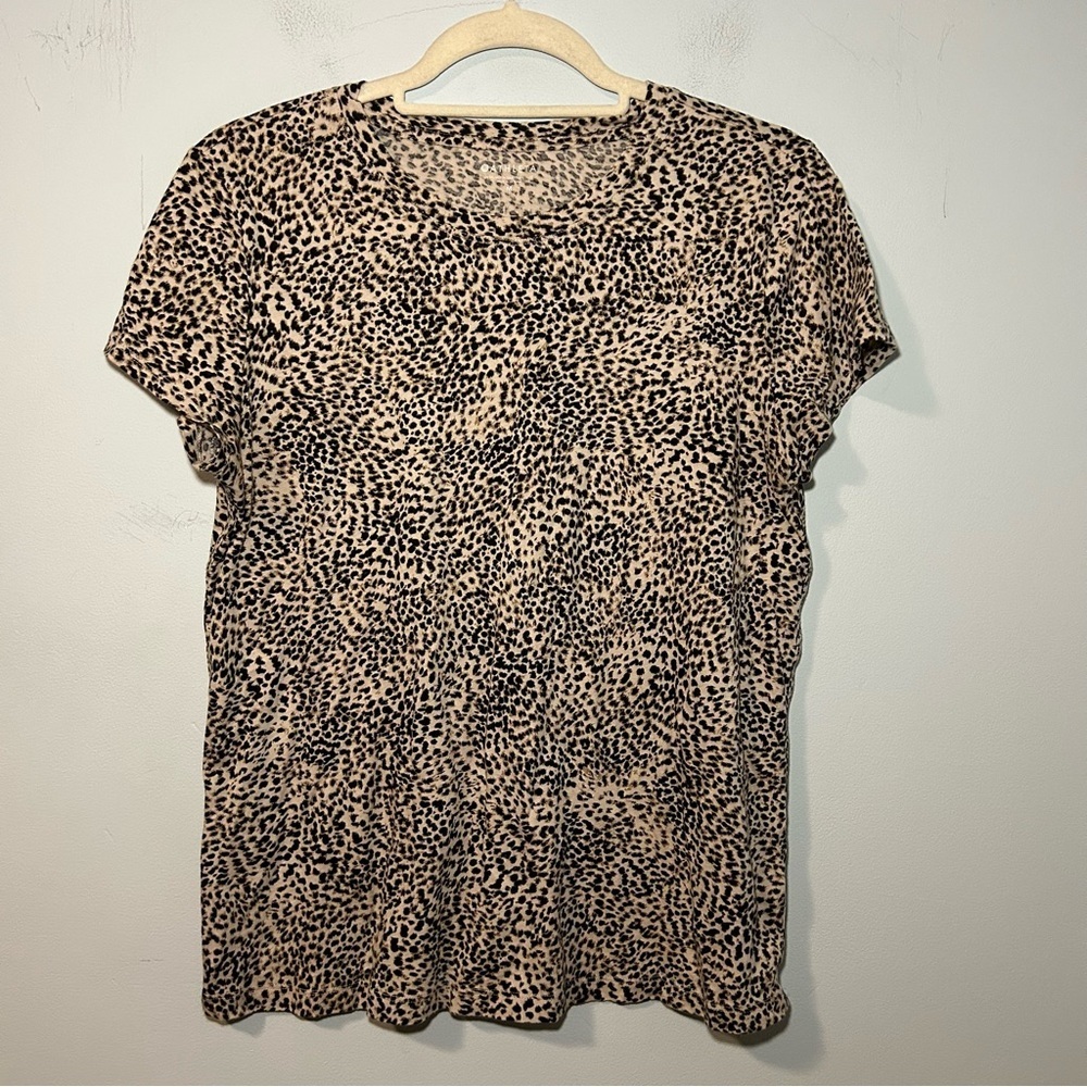 Athleta 100% Cotton Brown & Black Cheetah Print Short Sleeve T-Shirt Size Medium